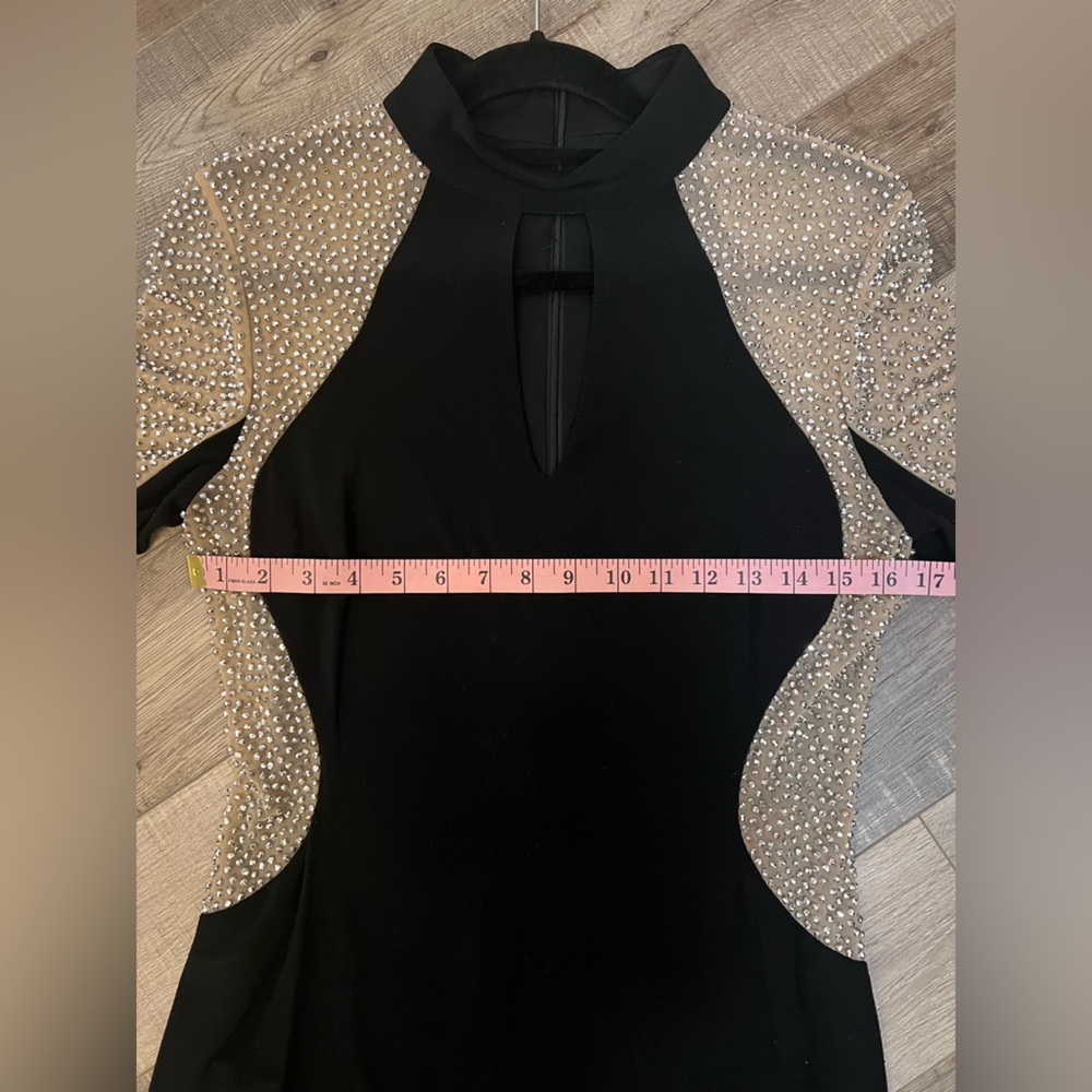 Xscape Black Dress with sheer studded contour detailing size 10 - Picture 5 of 9